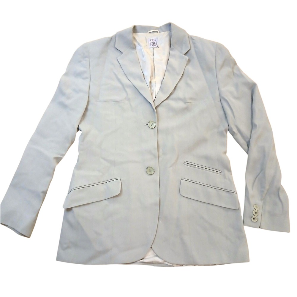 Ann Friedberg Gray Wool Blazer 6 Padded Shoulders Two Button Lined Professional